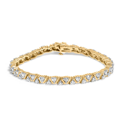 Pulsera de Tenis de Enlace Triangular de Diamantes de Oro Amarillo de 14K - 7 Pulgadas