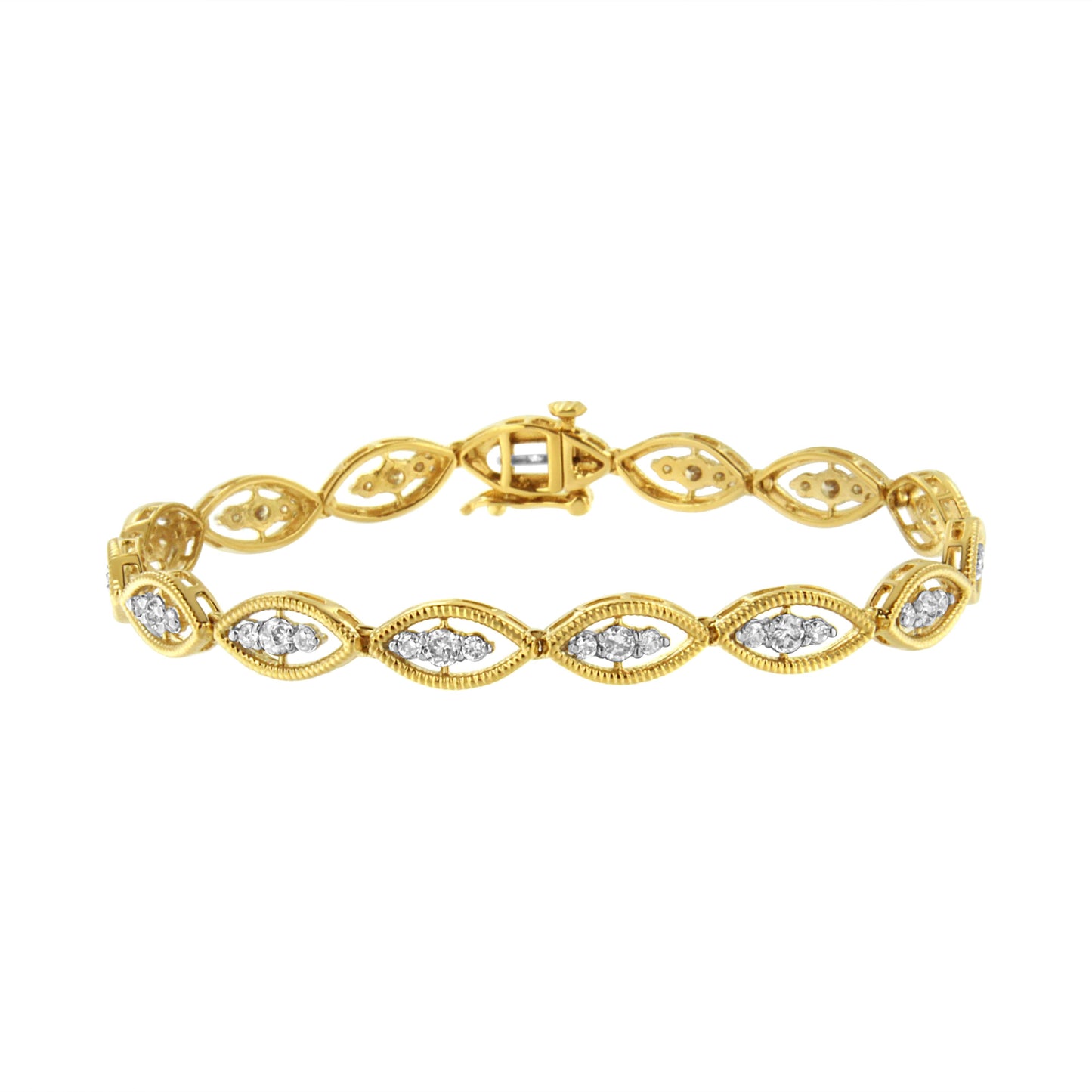 Pulsera de eslabones de plata esterlina chapada en oro amarillo de 10K con diamantes - 7.25"