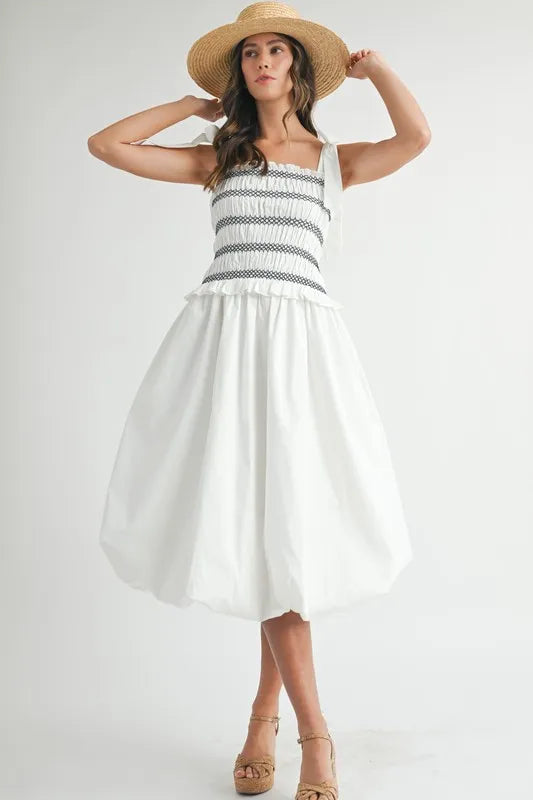 Vestido Midi con Cuerpo Fruncido para Mujeres