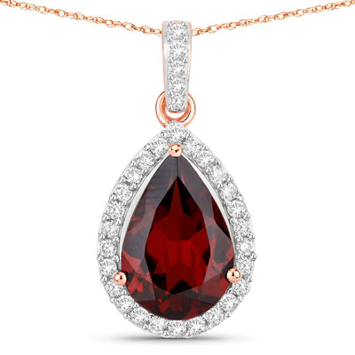 3.29 Carat Genuine Rhodolite and White Diamond Pendant in 14K Rose Gold