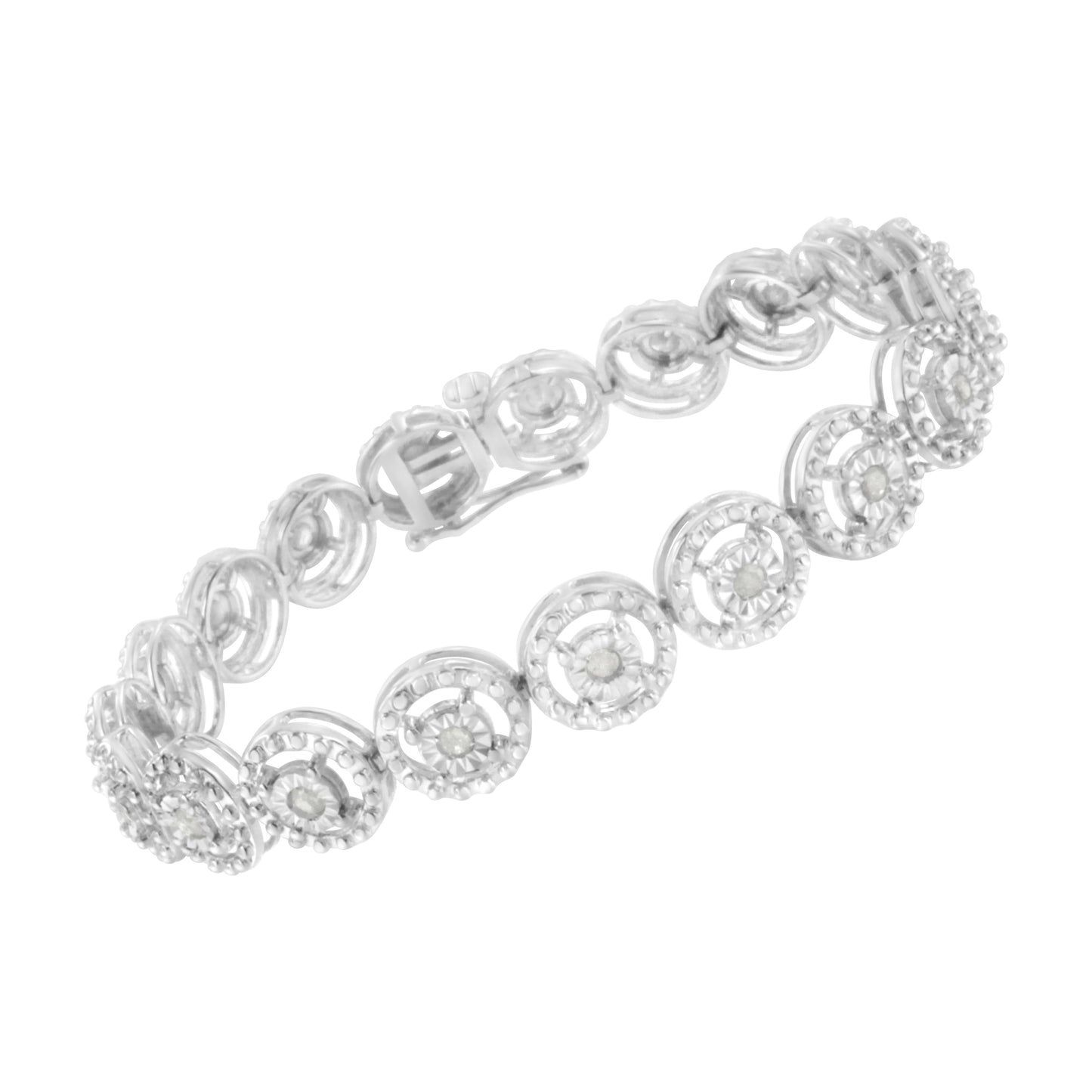 Bracelet en argent sterling .925 avec diamants en cercle imbriqué - 7" lien de mode