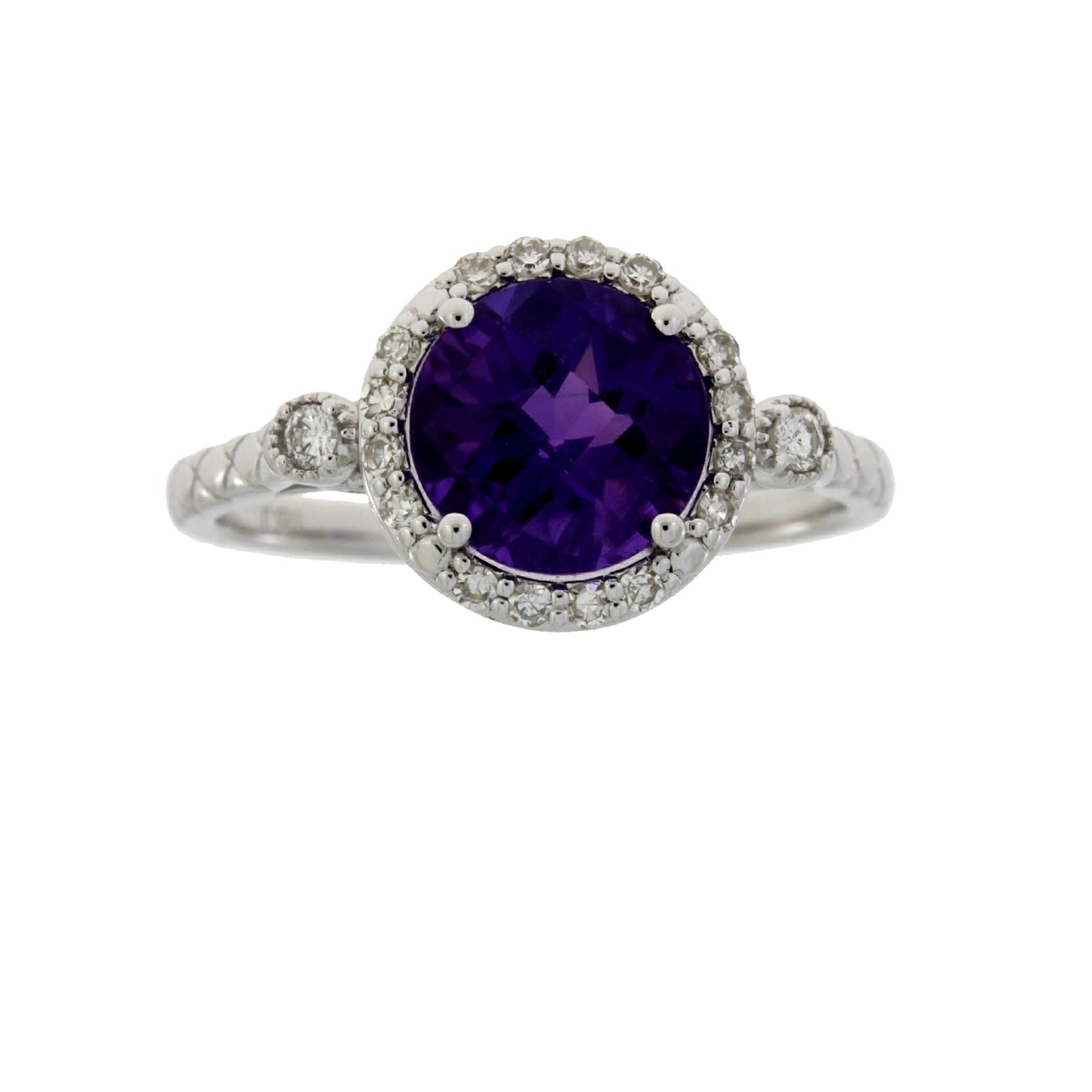 Anillo de amatista y diamante genuino de 2.07ct en oro blanco de 14KT