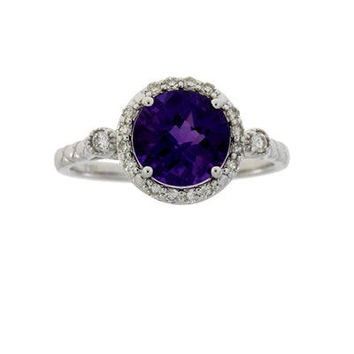 Genuine 2.07ct Amethyst and Diamond Ring in 14KT White Gold