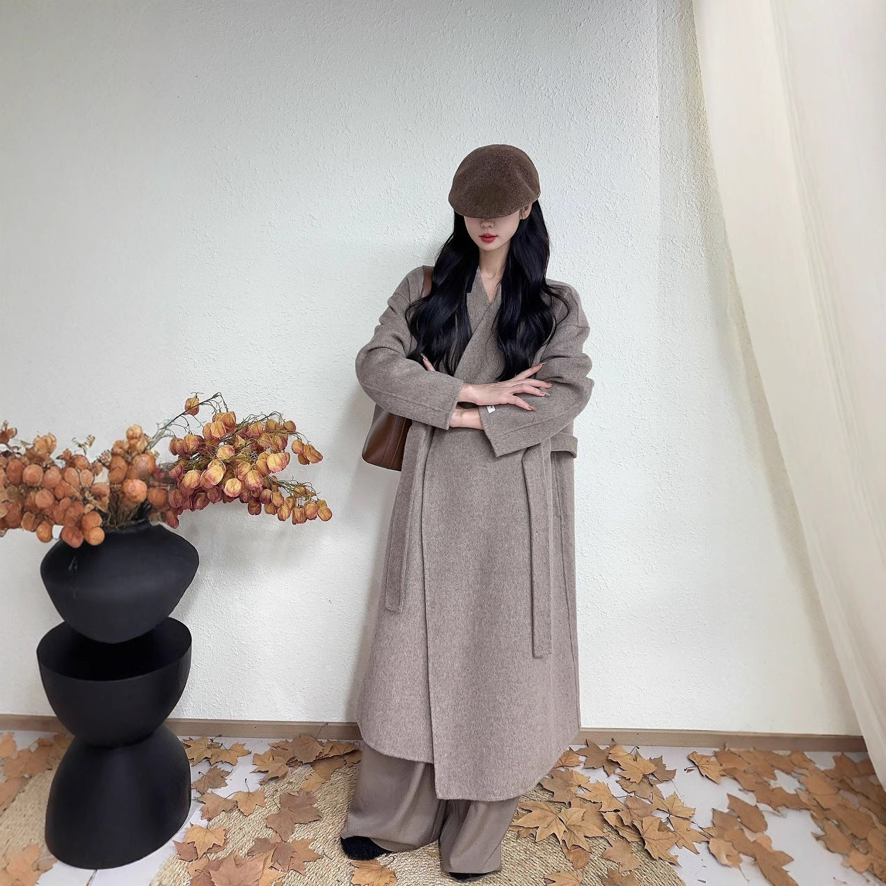 Abrigo de lana elegante de doble cara en estilo coreano