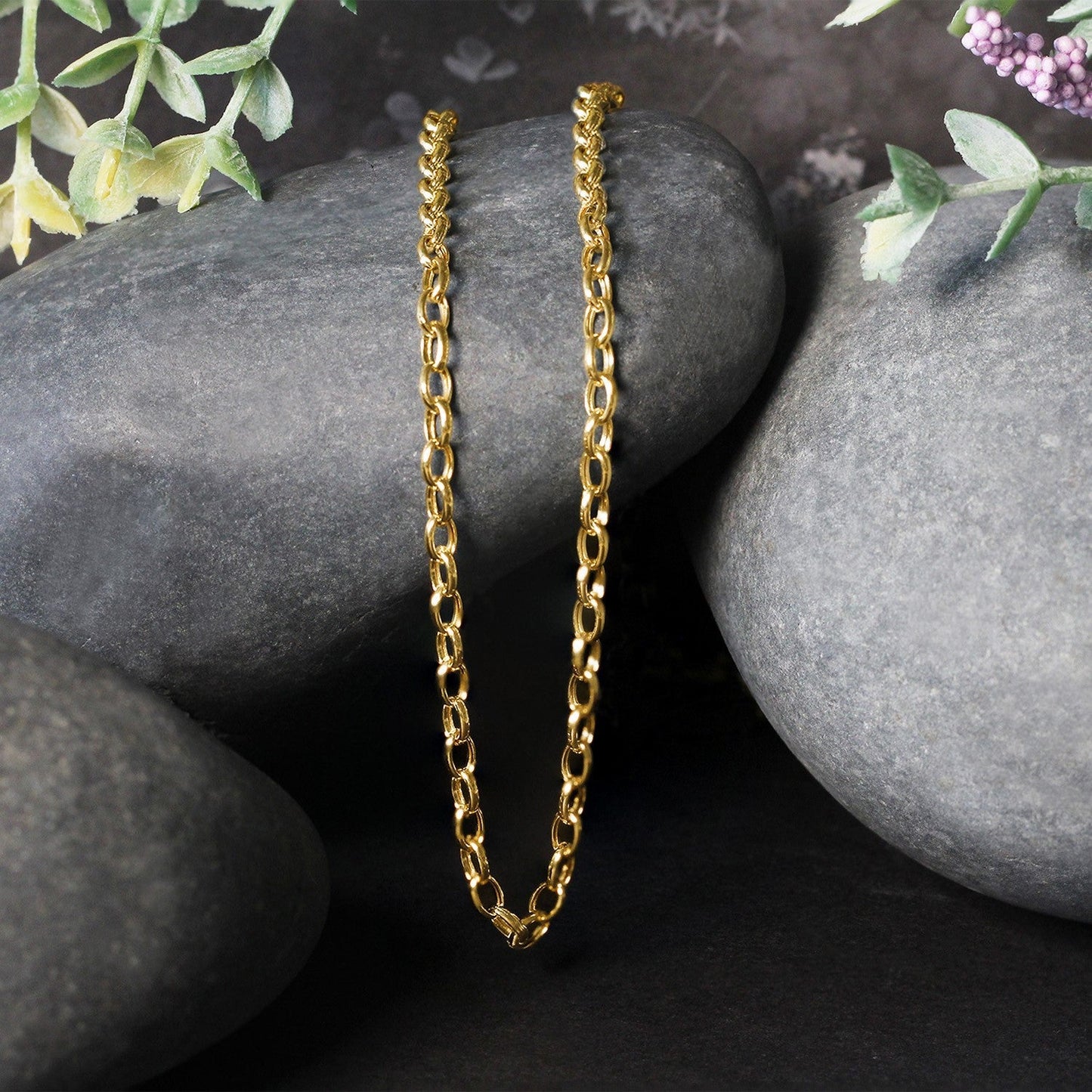 Cadena Ovalada Rolo de Oro Amarillo de 14k de 3.2mm