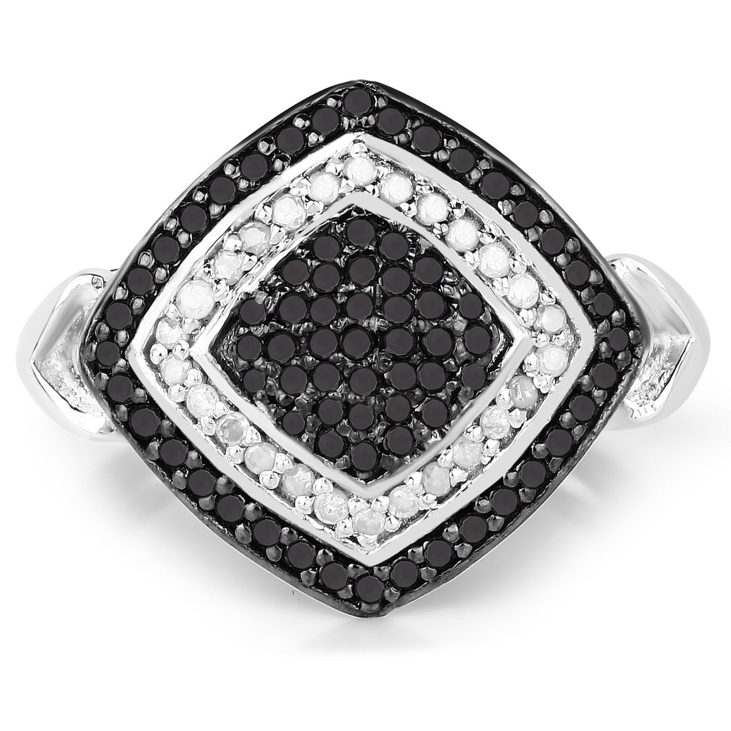 0.56 Carat Genuine White and Black Diamond Sterling Silver Ring