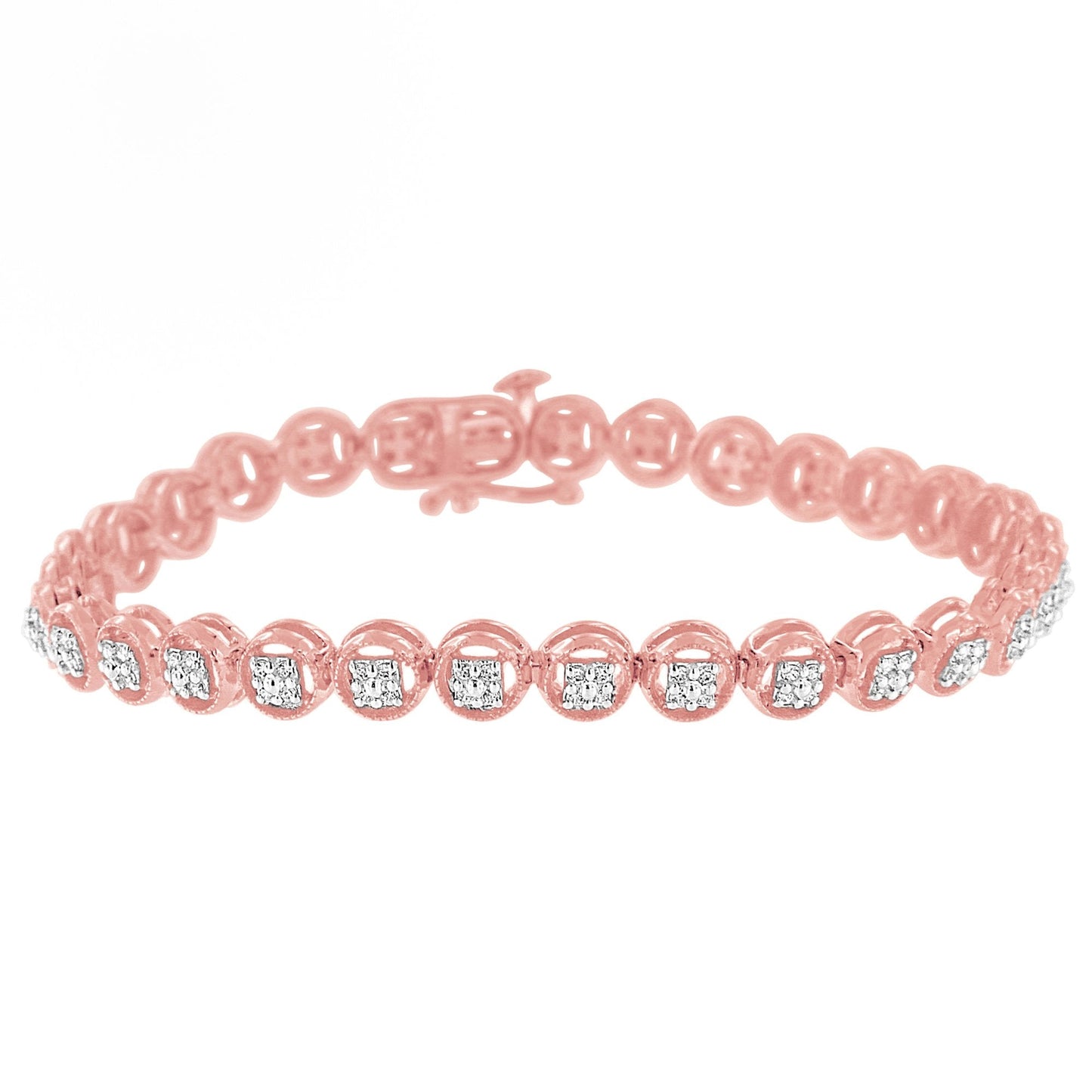Bracelet en diamant tennis en argent sterling plaqué or rose 14K