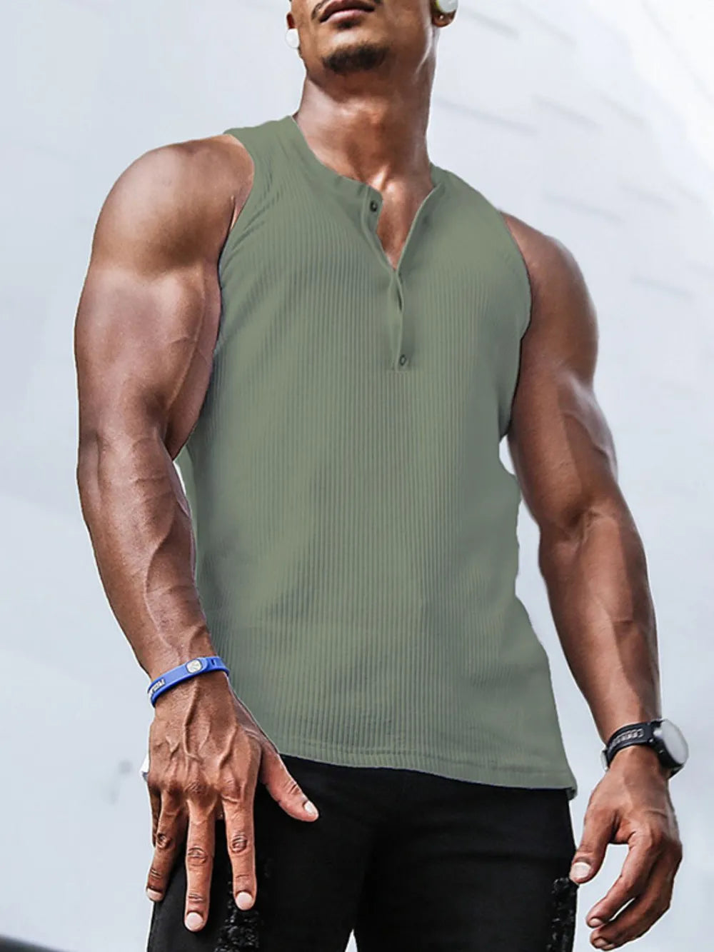 Camiseta sin mangas de talla grande para hombres con textura acanalada