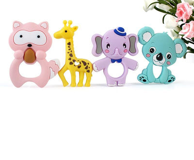 Ensemble de 2 pièces de hochets en silicone en forme d'animaux de dessin animé pour bébés