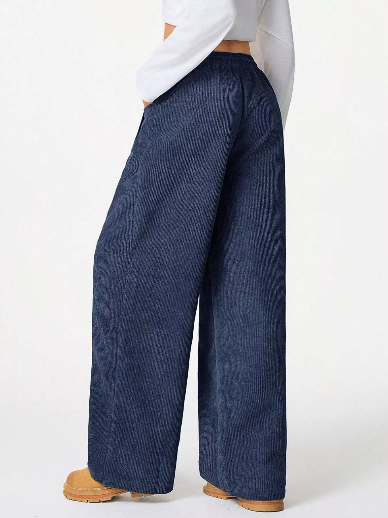 Pantalons en velours côtelé à taille élastique et jambes larges