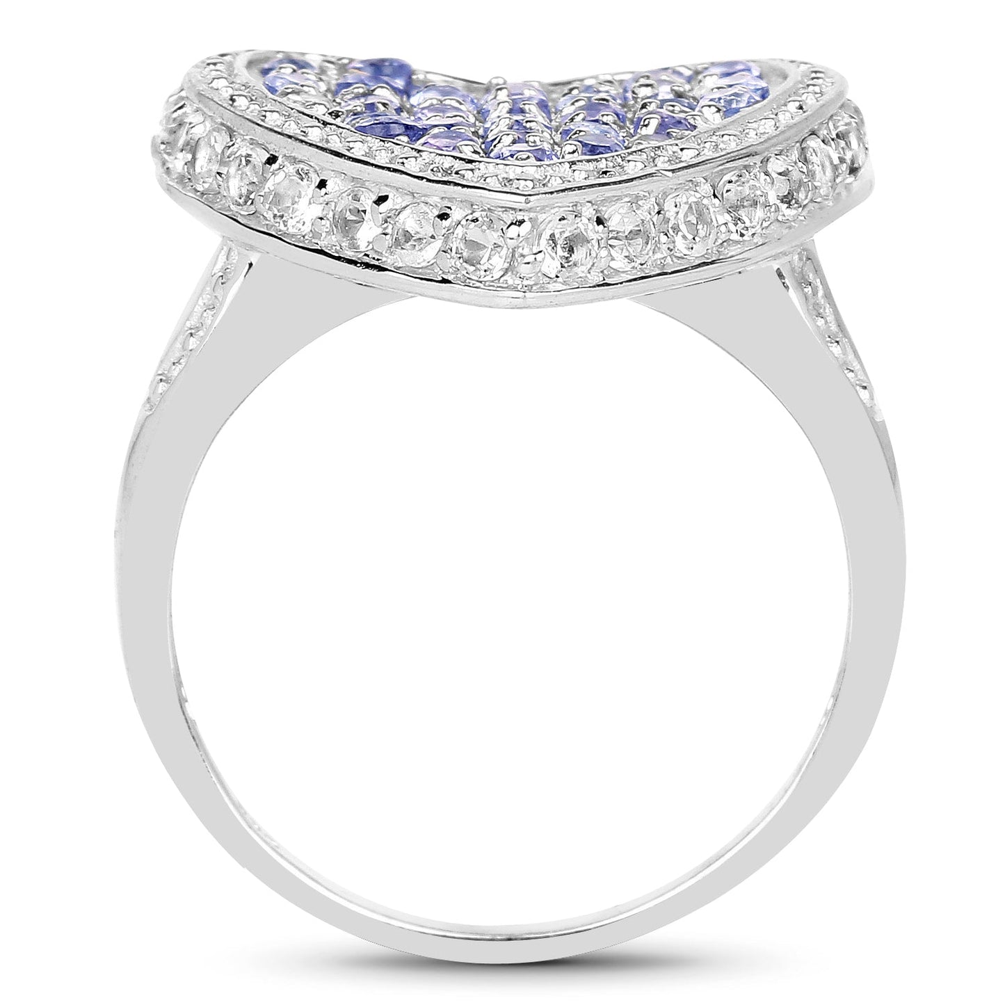 1.81 Carat Genuine Tanzanite and White Topaz Sterling Silver Ring