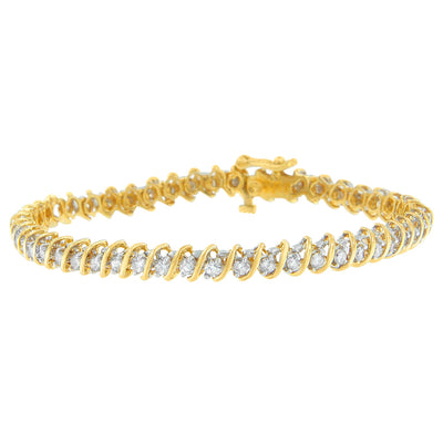 Bracelet en lien spiral en diamant taillé rond en or jaune 18K