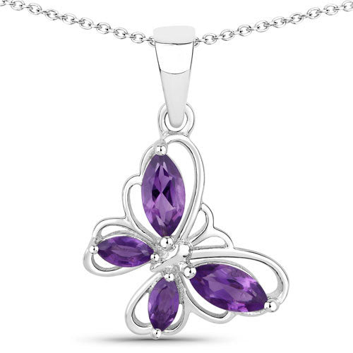 Colgante de mariposa de amatista genuina de 0.60 quilates en plata esterlina