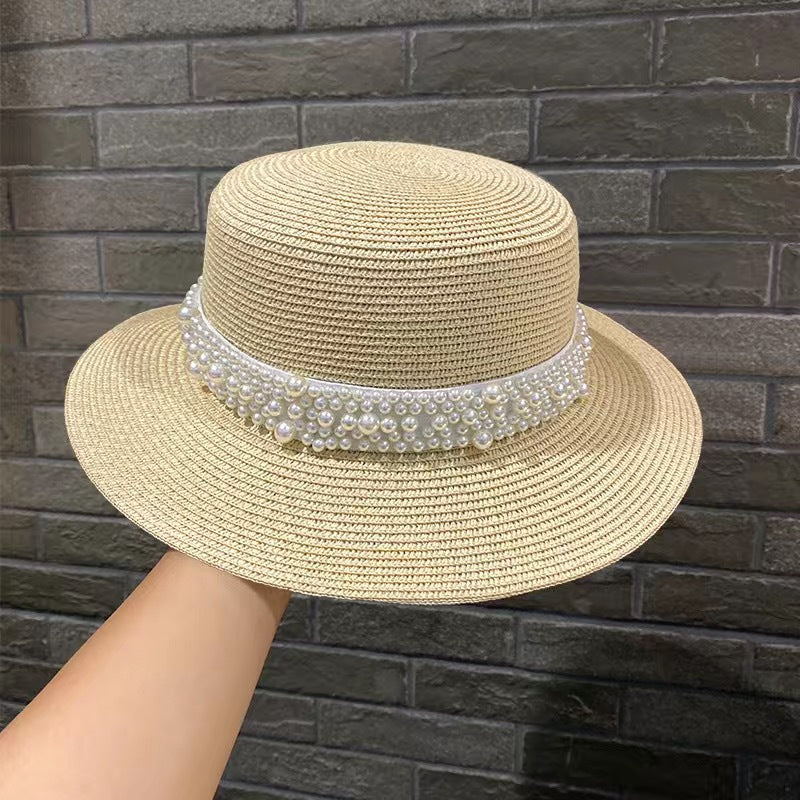 Retro Pearl Flat Top Sun Protection Beach Hat