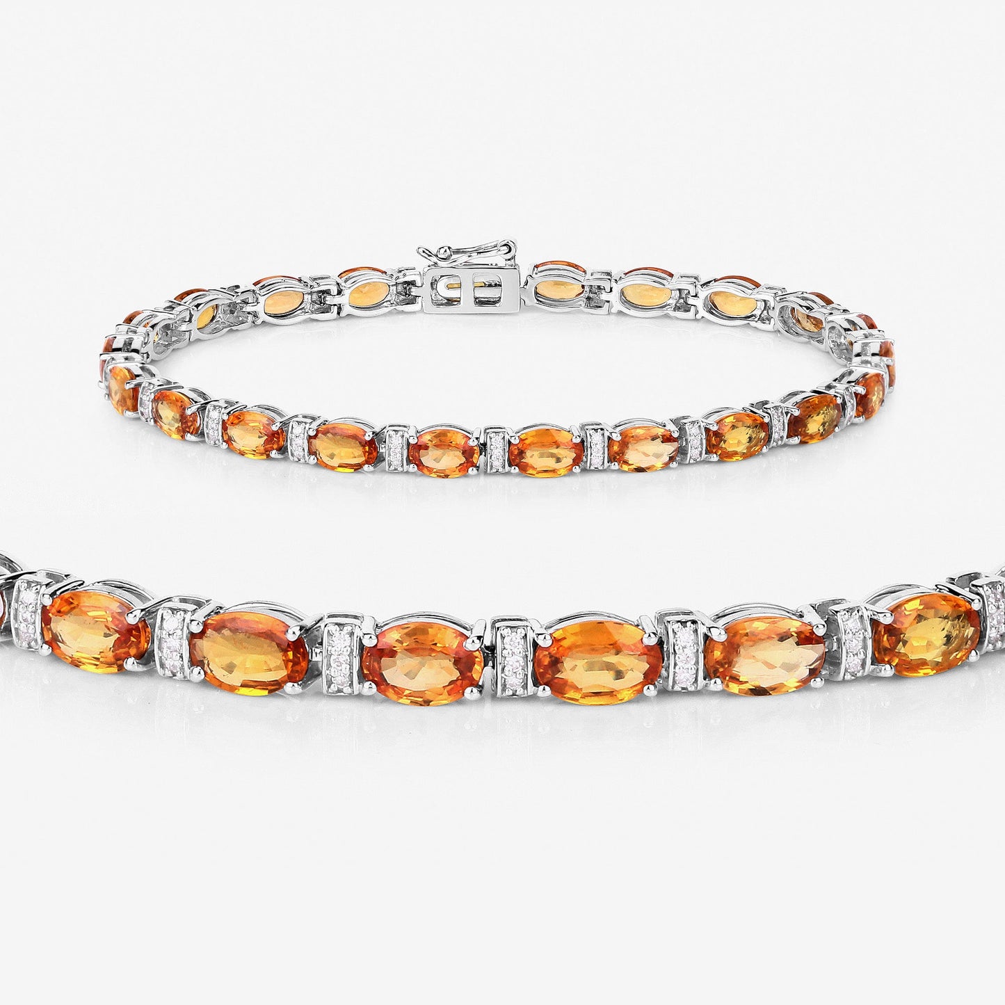 Pulsera de Zafiro Naranja y Diamante de 16.73 Quilates en Oro Blanco de 14K