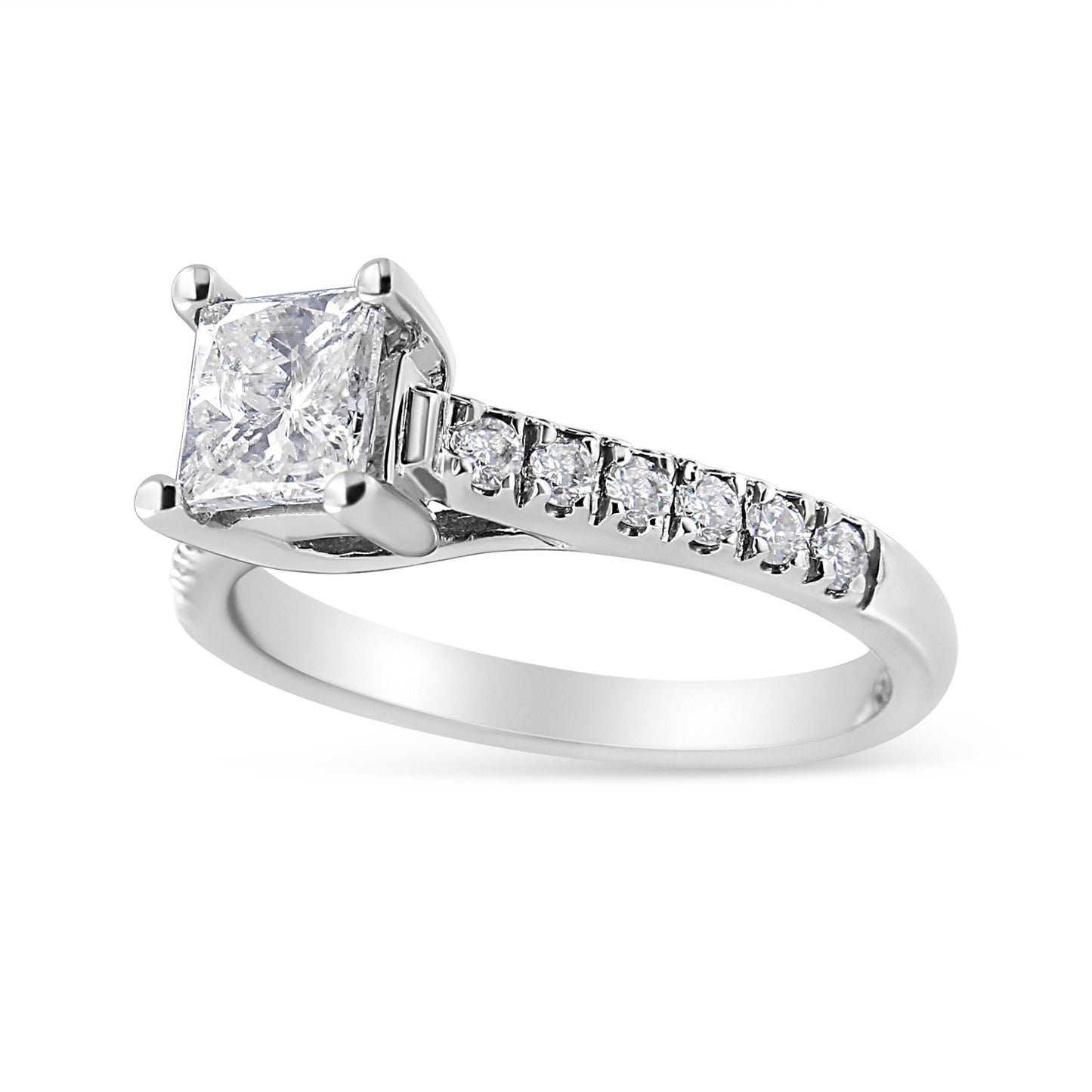 Anillo de Compromiso de Diamante Princesa de Oro Blanco de 14K - 1 1/5 Cttw