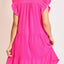 Elegant Pink Plus Size Ruffle Cap Sleeve Dress