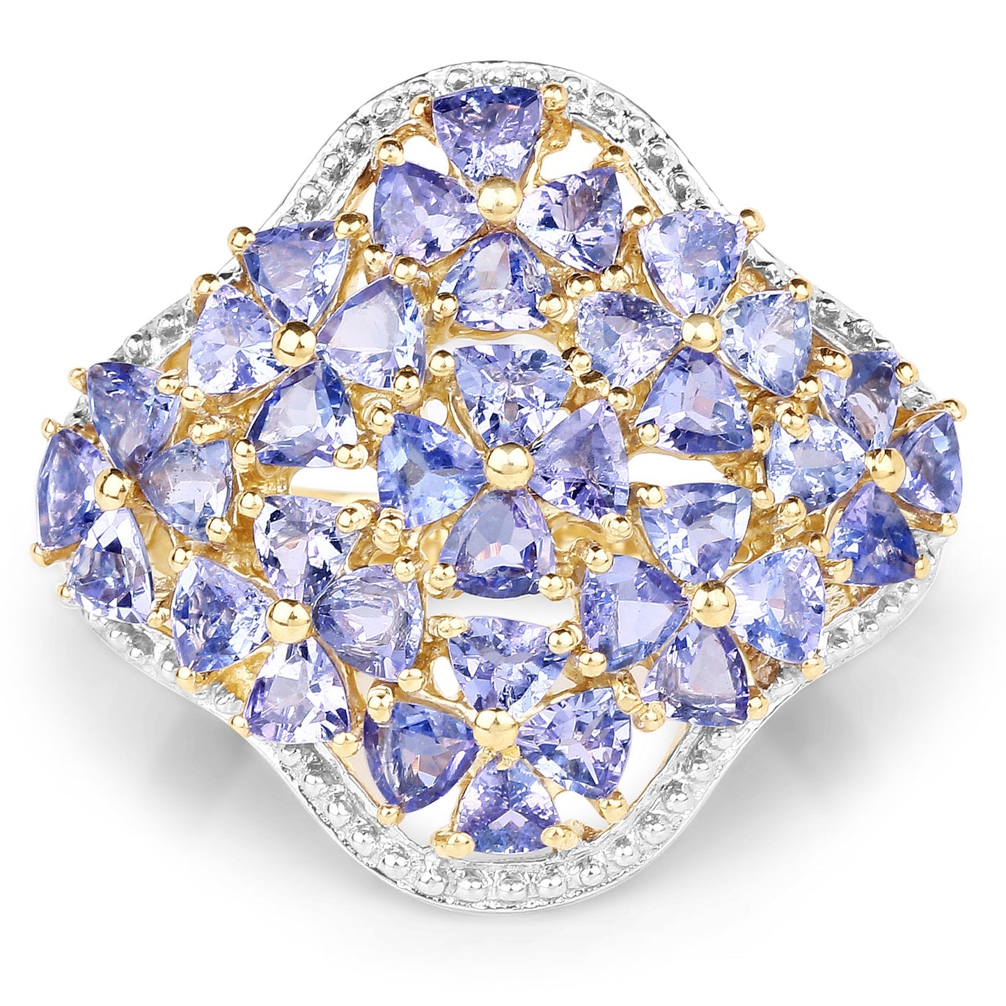 Anillo de Clúster de Tanzanita Baño de Oro de 14K