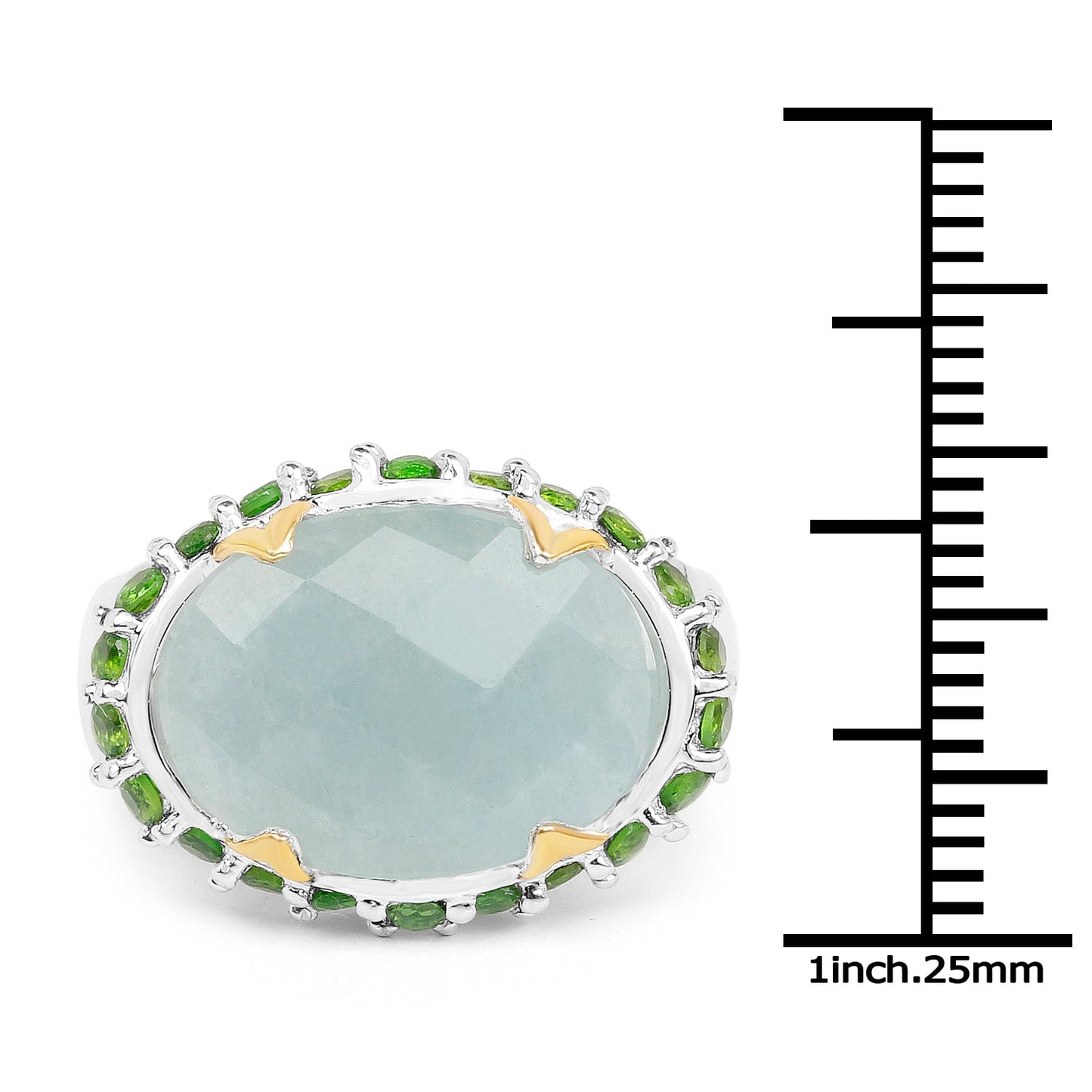 Bague en aigue-marine et diopside chrome plaquée deux tons de 9,12 carats