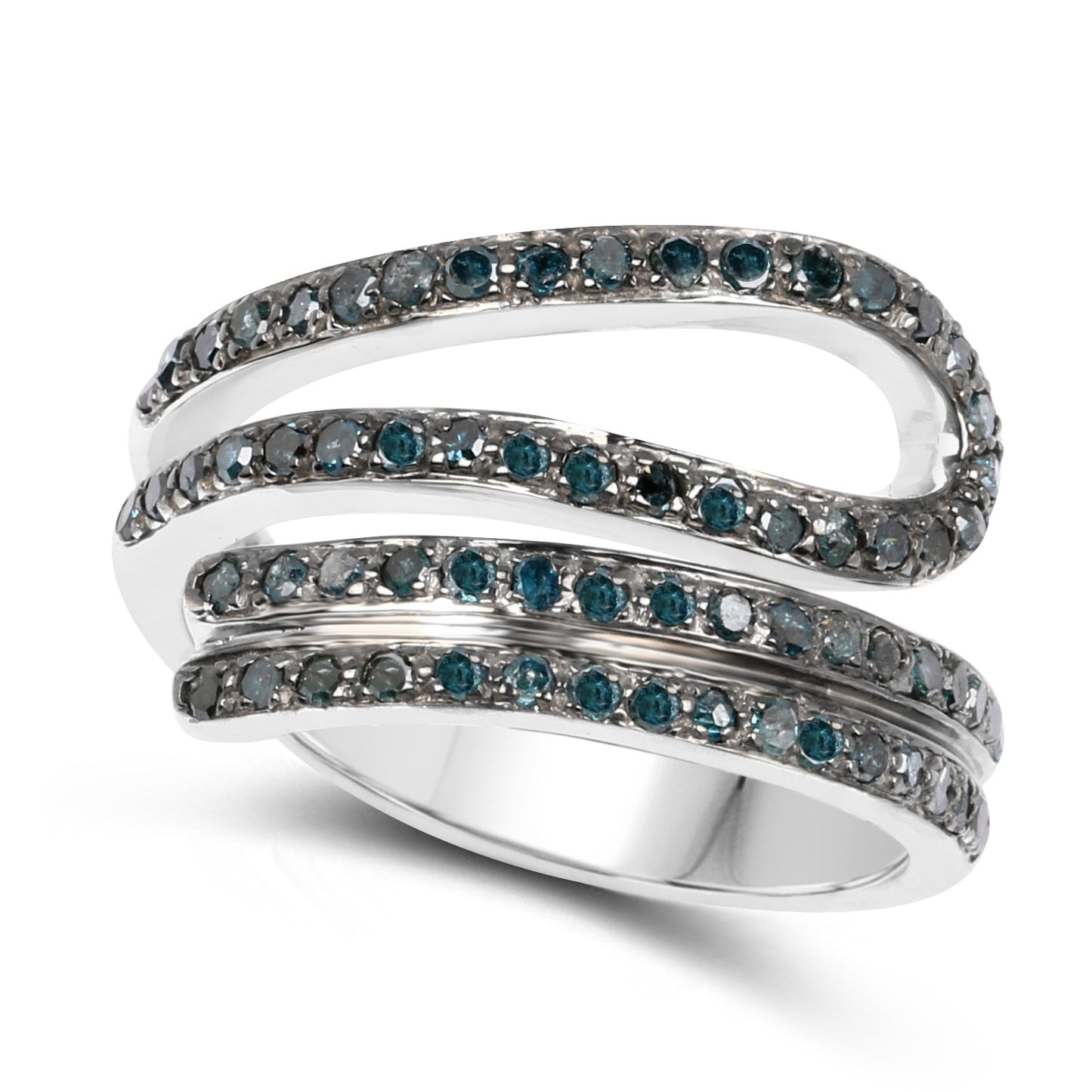 Bague Bypass en Argent Sterling avec Diamant Bleu de 0,83 Carat