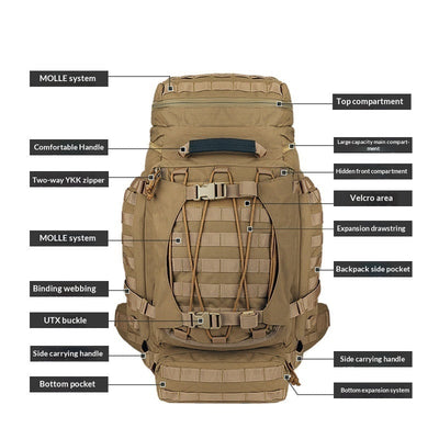 Sac à dos de randonnée tactique étanche de 90L