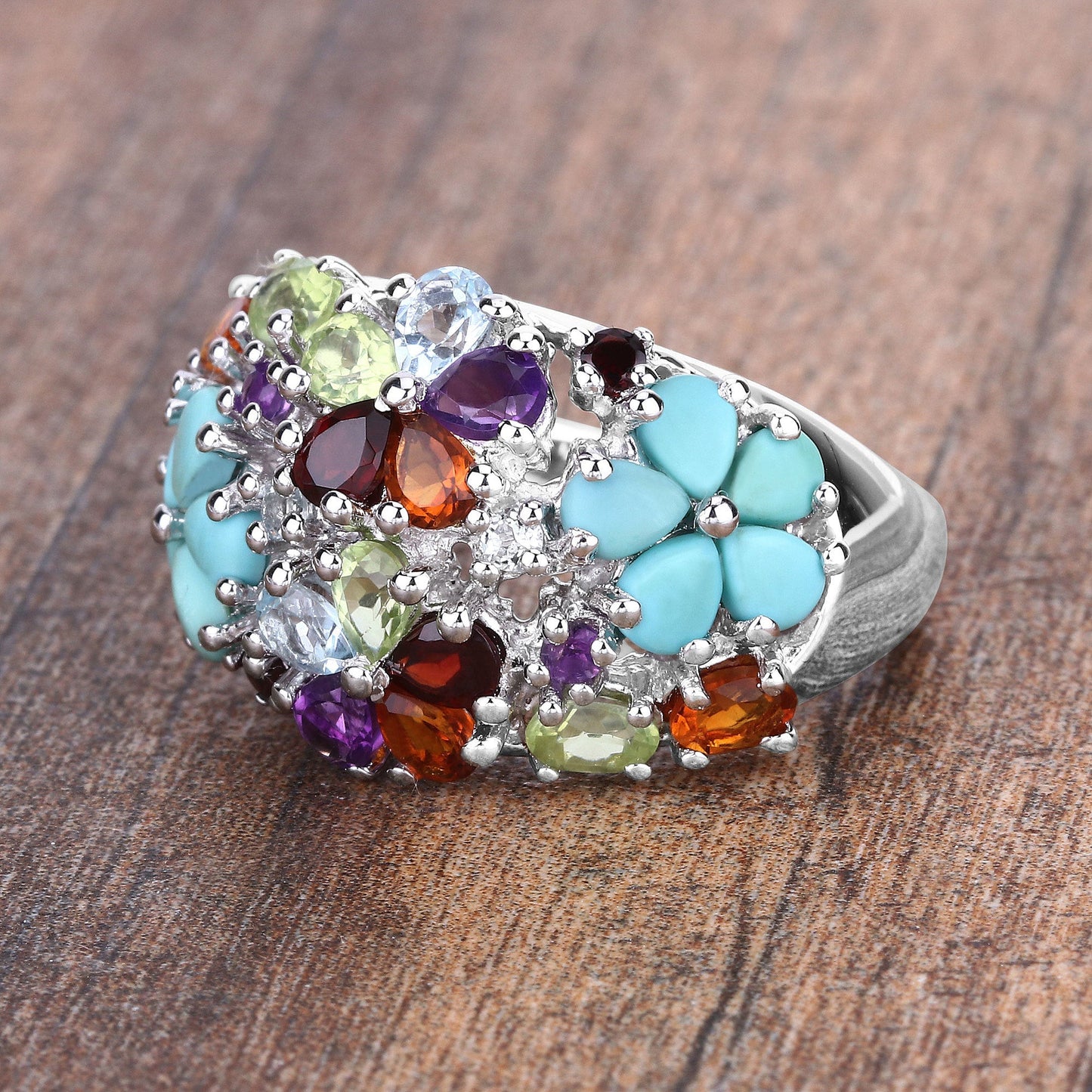 Bague de fiançailles en argent sterling .925 avec plusieurs pierres de 4,03 carats
