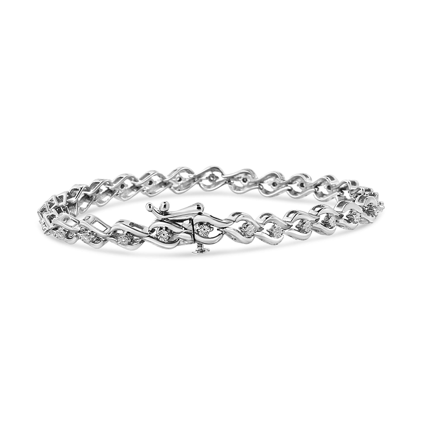 Bracelet en argent sterling .925 avec diamants taille ronde Links of Flame - 7,25"