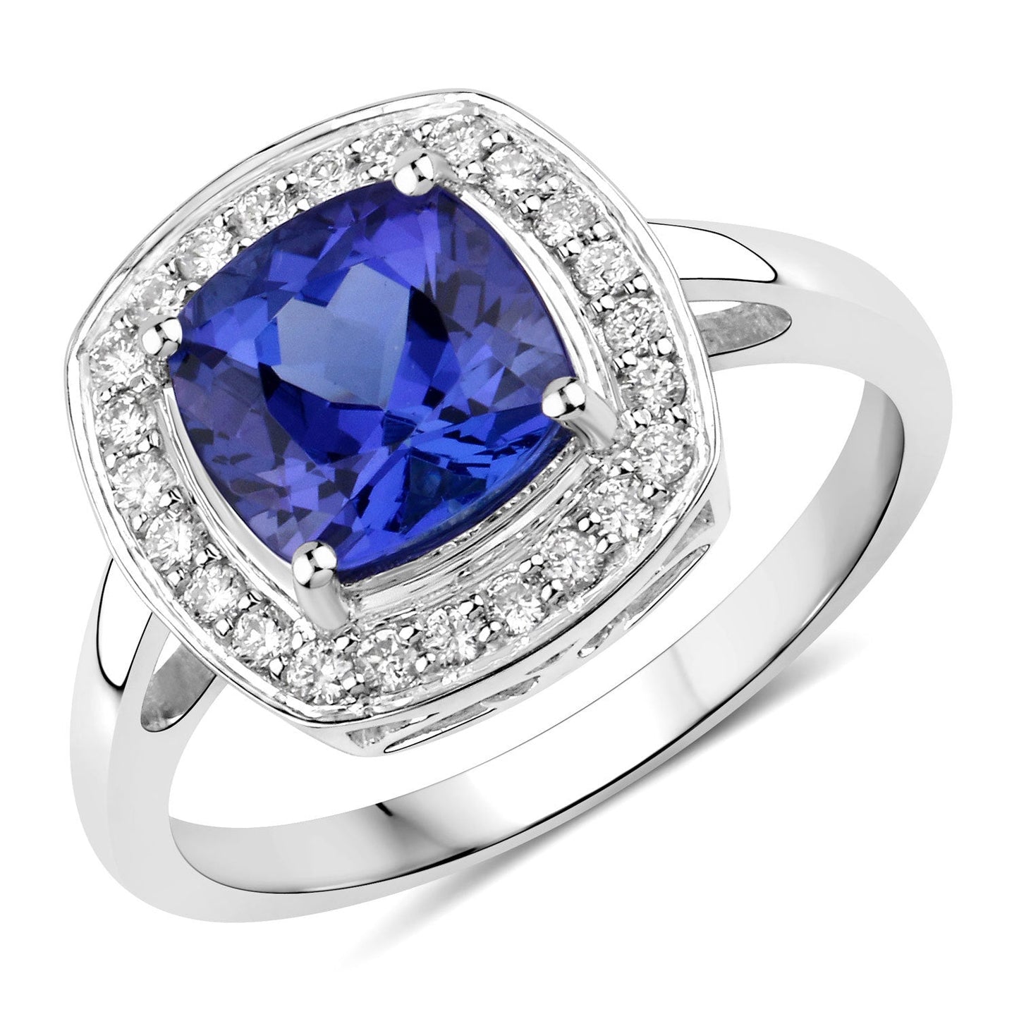 Bague de fiançailles en or blanc 14K avec tanzanite et diamant de 2,26 carats