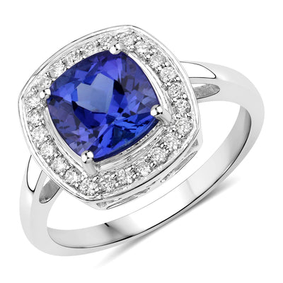 2.26 Carat Genuine Tanzanite and Diamond 14K White Gold Engagement Ring