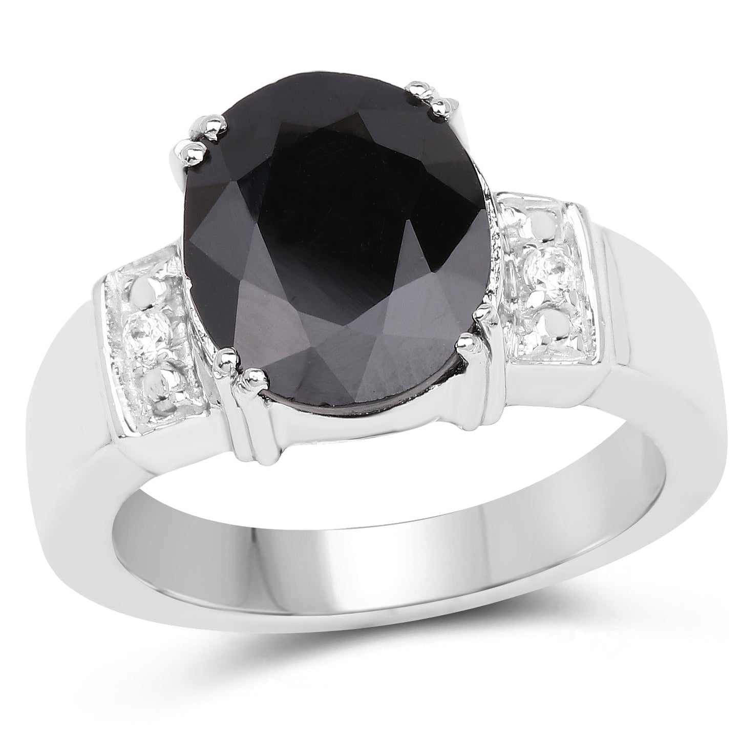 5.29 Carat Black Sapphire & White Topaz Sterling Silver Ring