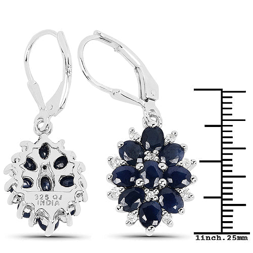 Boucles d'oreilles élégantes en saphir bleu de 3,94 carats et zircon blanc