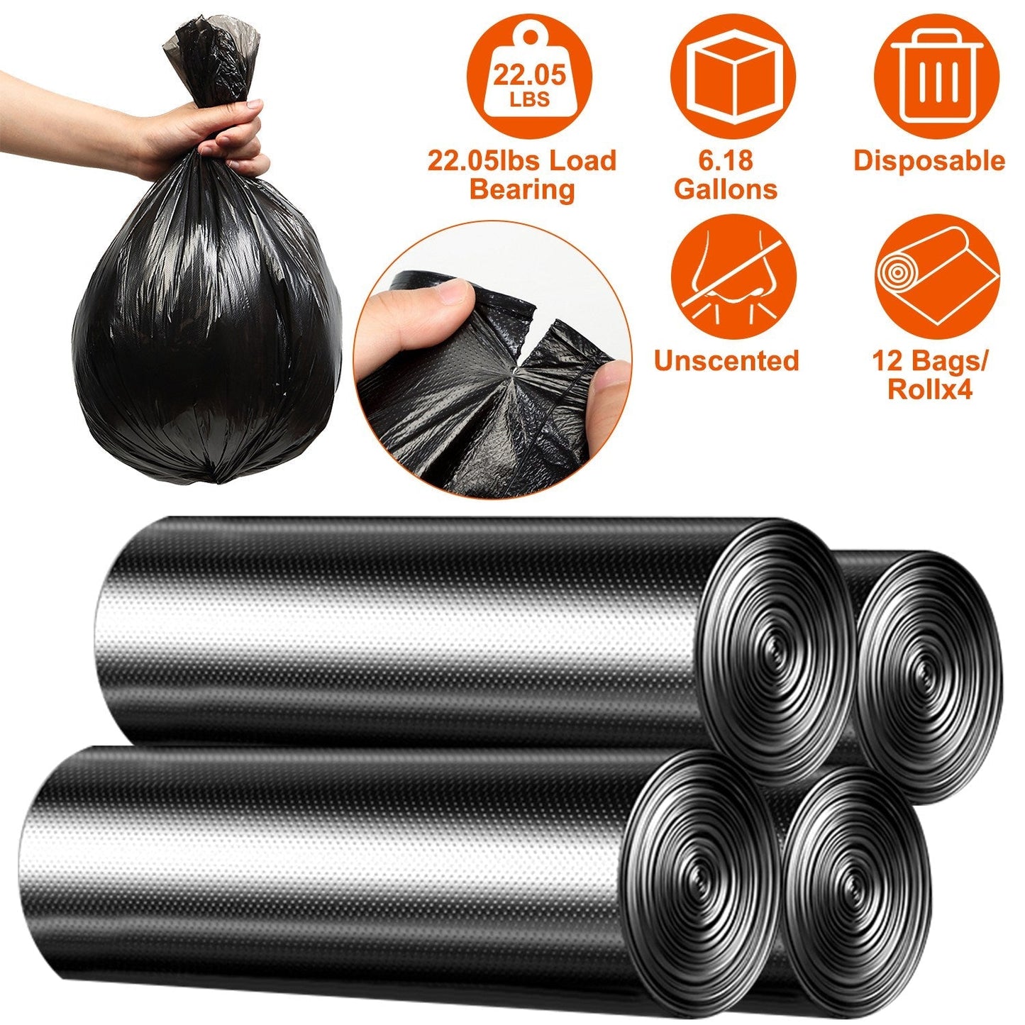 GBruno 4 Rolls Black Garbage Bags
