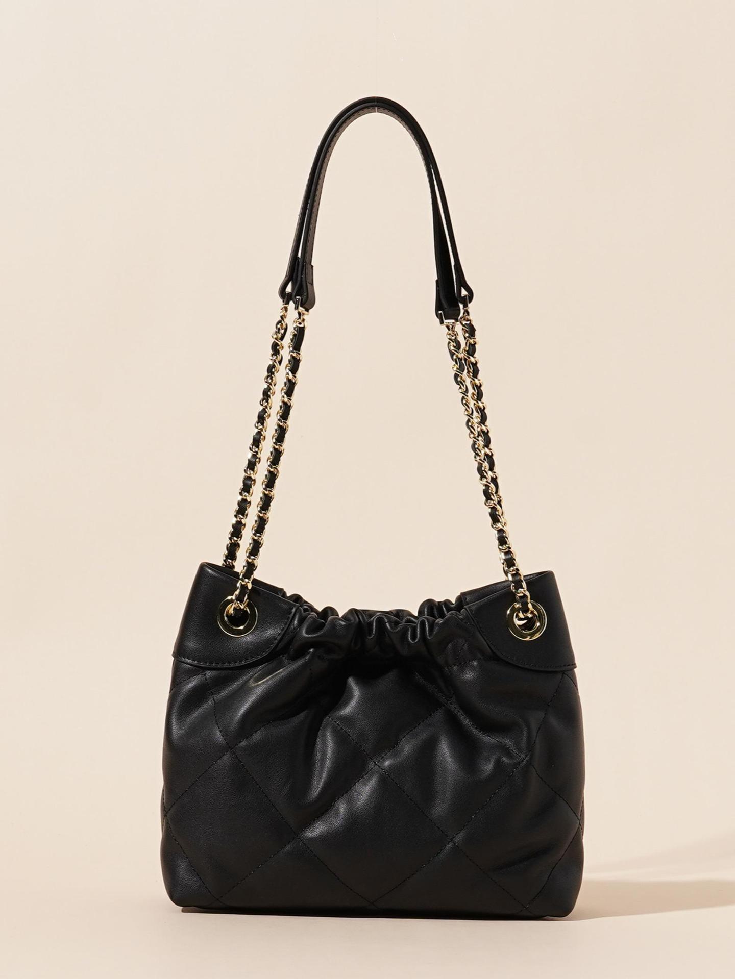 Bolso cruzado de hombro plisado de cuero genuino con correa de cadena