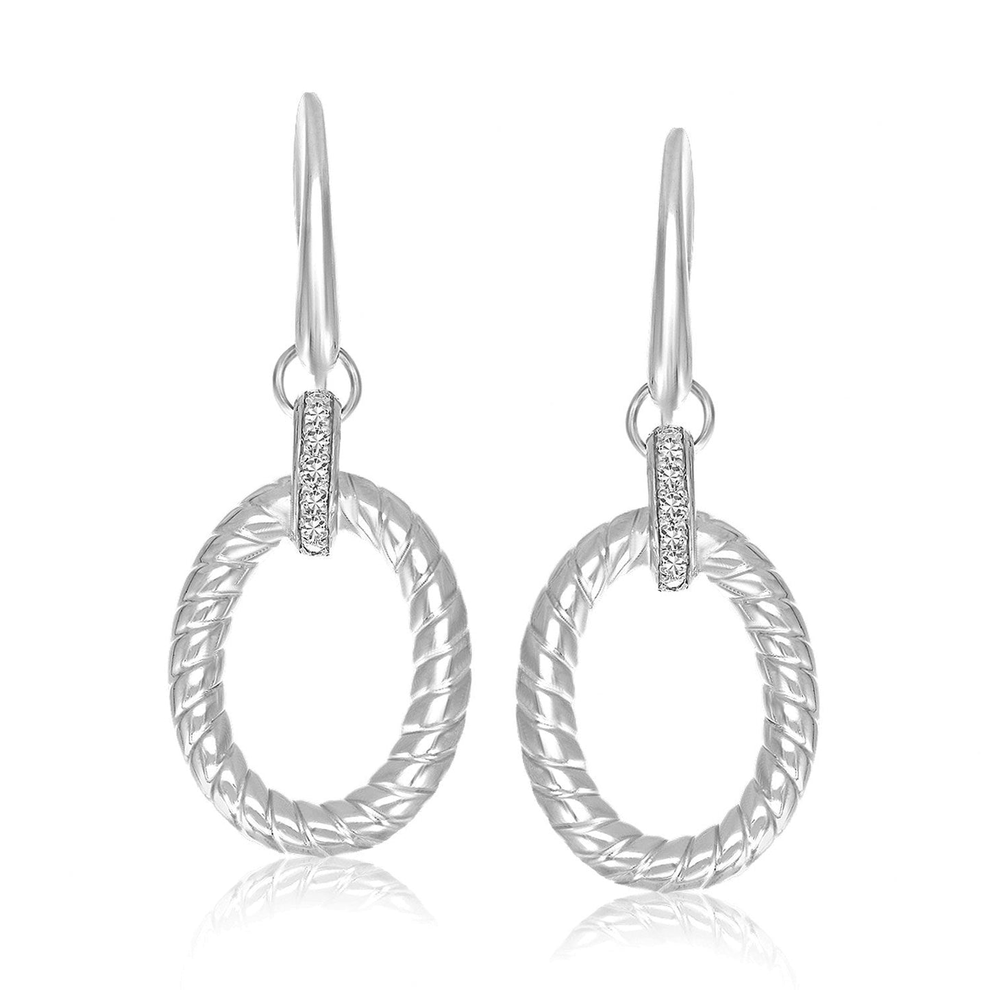 Boucles d'oreilles pendantes en argent sterling rhodié avec diamants