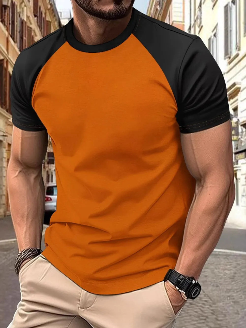 Men's Plus Size Round Neck Contrast T-Shirt