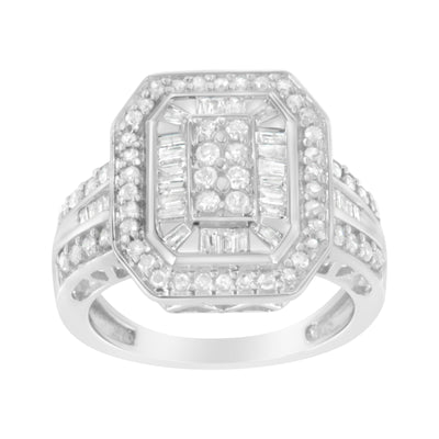 Bague cathédrale en argent sterling .925 avec diamants ronds et baguette - Taille 7