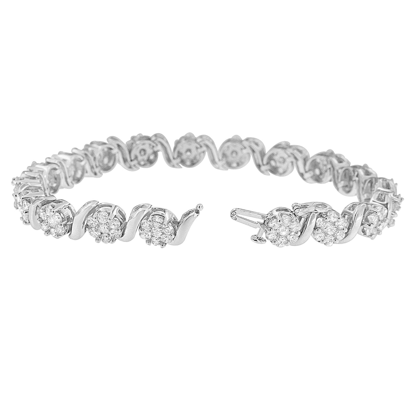 Bracelet en or blanc 14K avec diamants en cluster floral - 7"