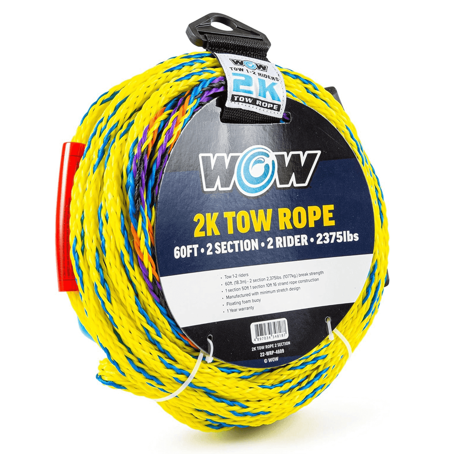 Cuerda de Remolque de 60 pies para 2 Personas de WOW Watersports con 2 Secciones