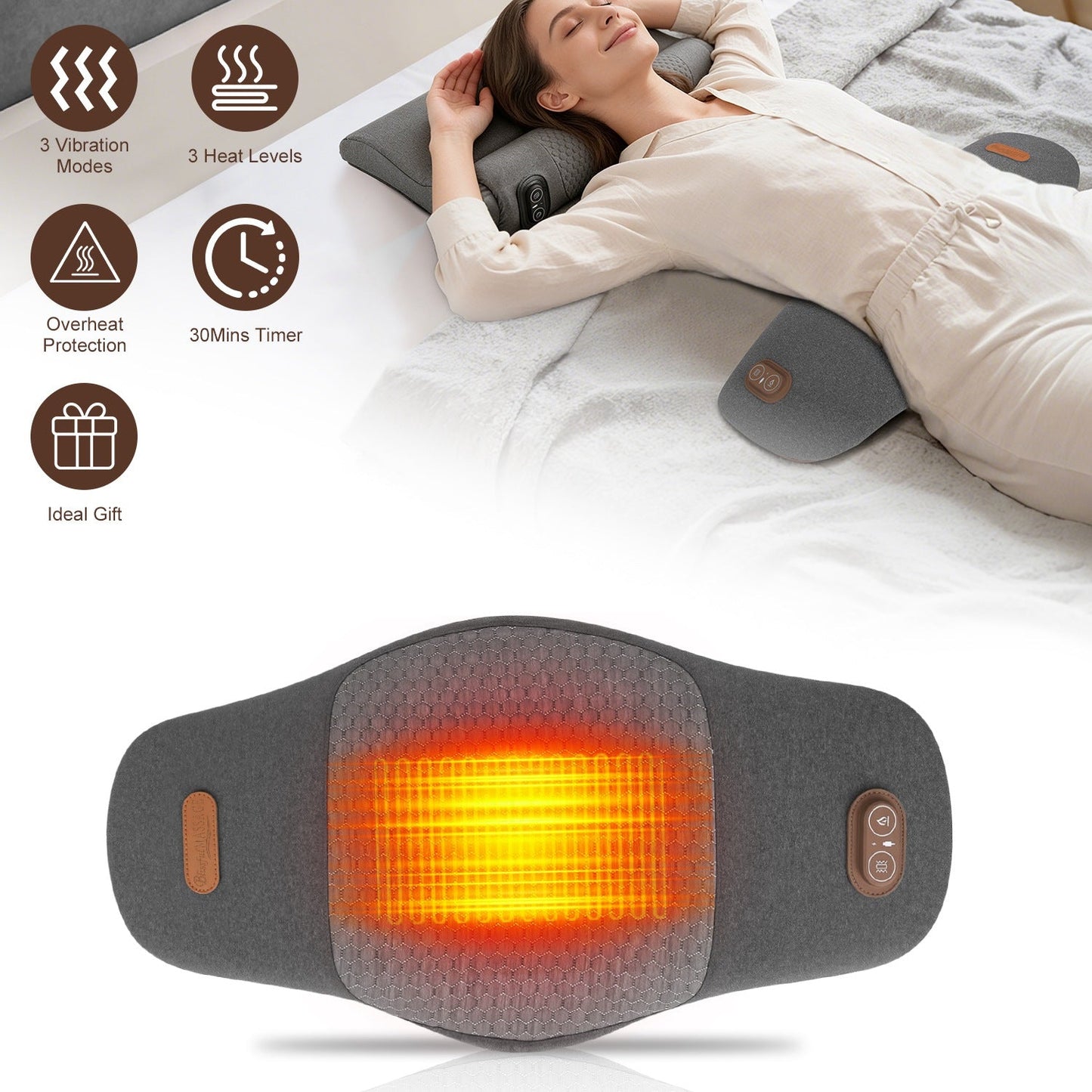 Cojín Masajeador Lumbar Eléctrico 2 en 1 con Calor y Vibración