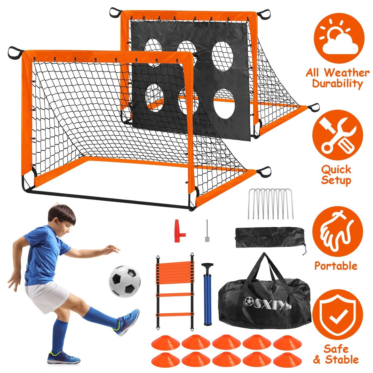 Ensemble de buts de soccer pour enfants - Équipement d'entraînement portable pour les 3 ans et plus