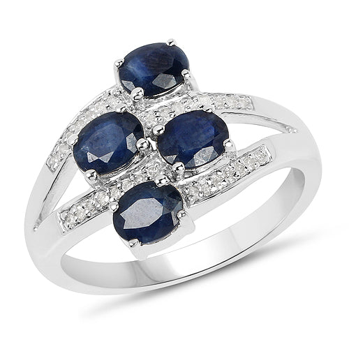Bague de fiançailles en argent sterling avec saphir bleu de 1,61 carat et diamants