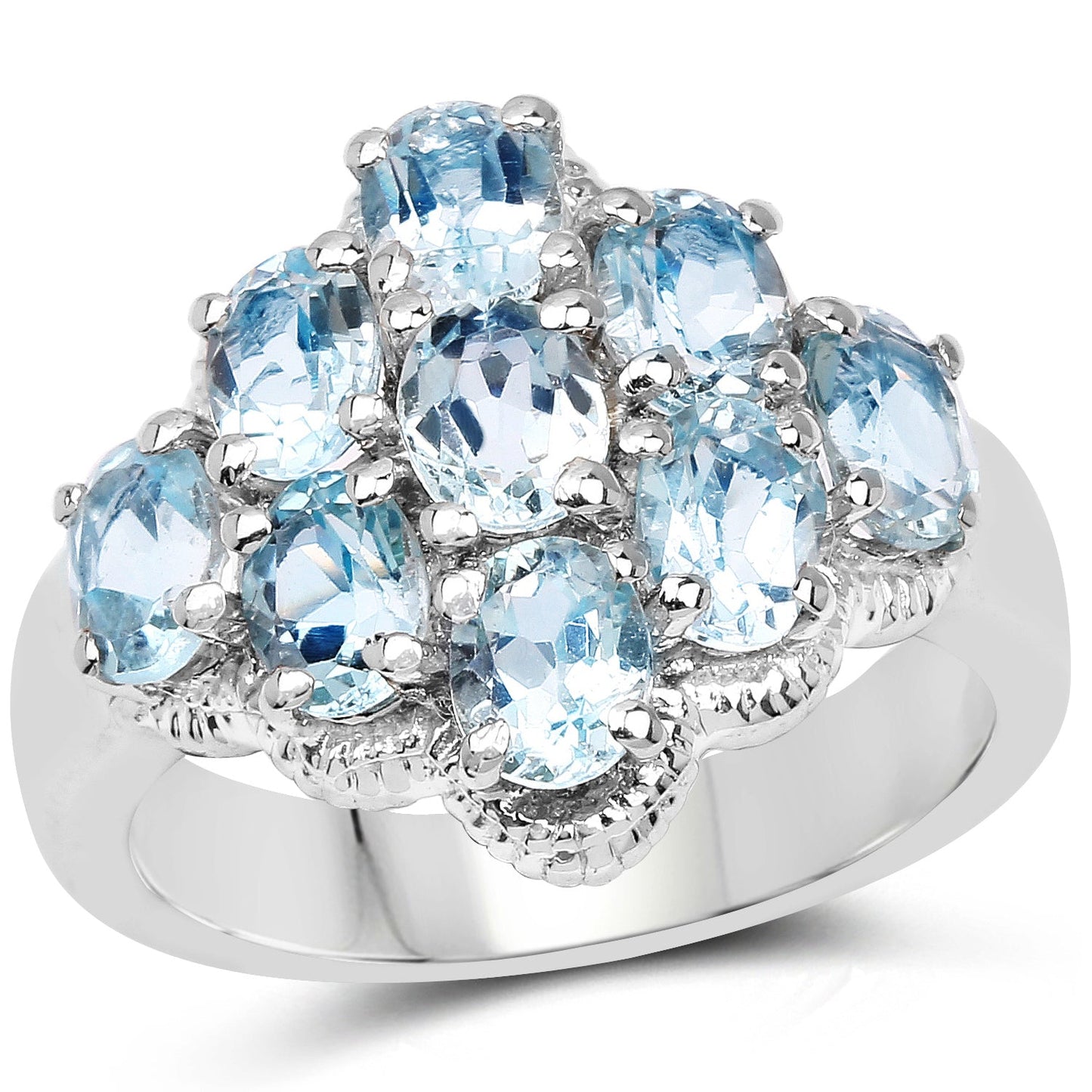 Anillo de Compromiso de Plata Esterlina con Topacio Azul Genuino de 3.24 Quilates