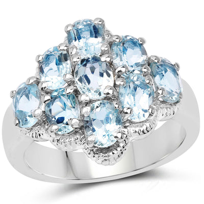 Anillo de Compromiso de Plata Esterlina con Topacio Azul Genuino de 3.24 Quilates