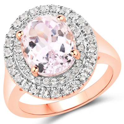 5.48 Carat Kunzite and White Topaz Sterling Silver Engagement Ring