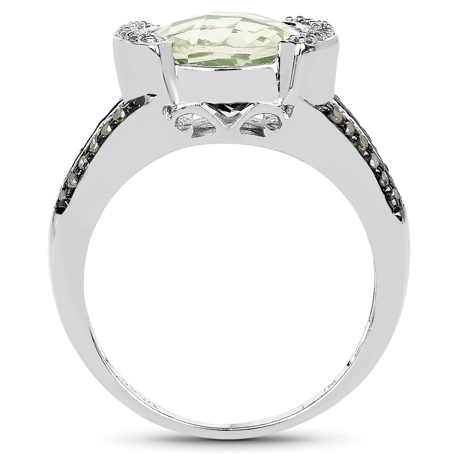 Anillo de Plata Esterlina con Amatista Verde de 3.59 Quilates y Diamantes