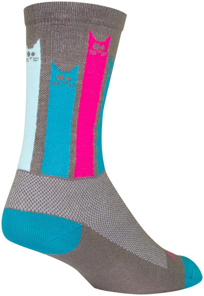 SockGuy Crew Felines Socks - 6" Gray/Pink/Teal Large/X-Large