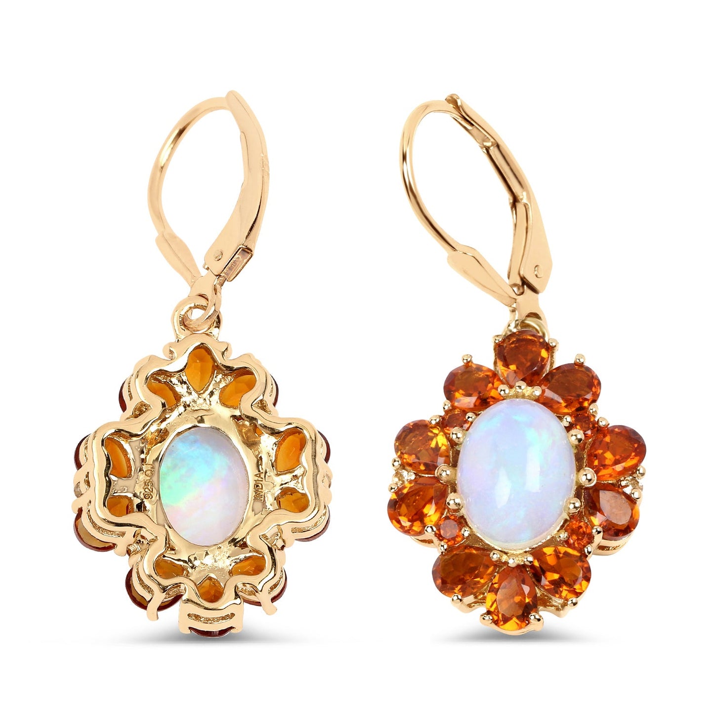 Pendientes de Ópalo Etíope y Citrino Baño de Oro Amarillo de 14K