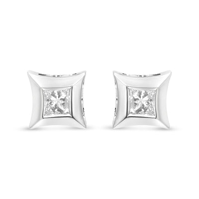 Pendientes de diamantes en corte princesa de oro blanco de 10 quilates