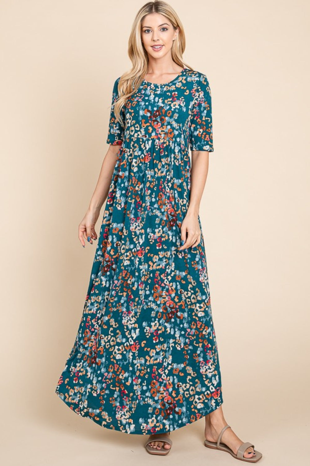 Vestido Maxi Shirred Impreso Halagador para Mujeres