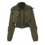 Womens Casual Bomber Jacket with Zippered Pockets